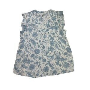 Blue White Floral Sleeveless Shirt Dress Women’s Casual Summer Size M